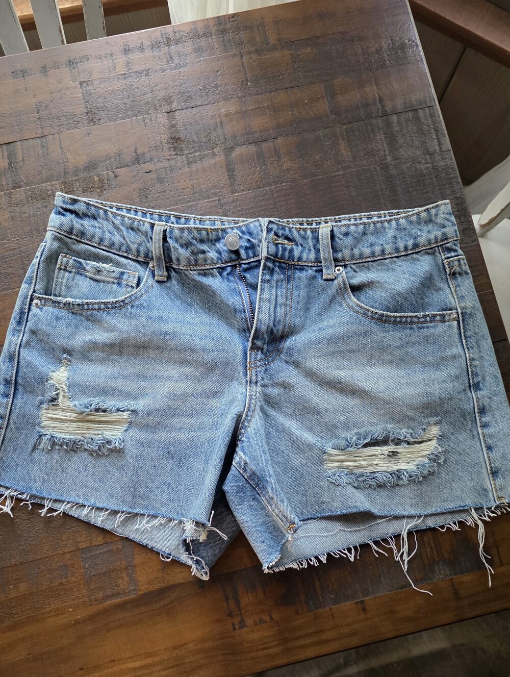 Seven7 Light Blue Distressed Denim Shorts